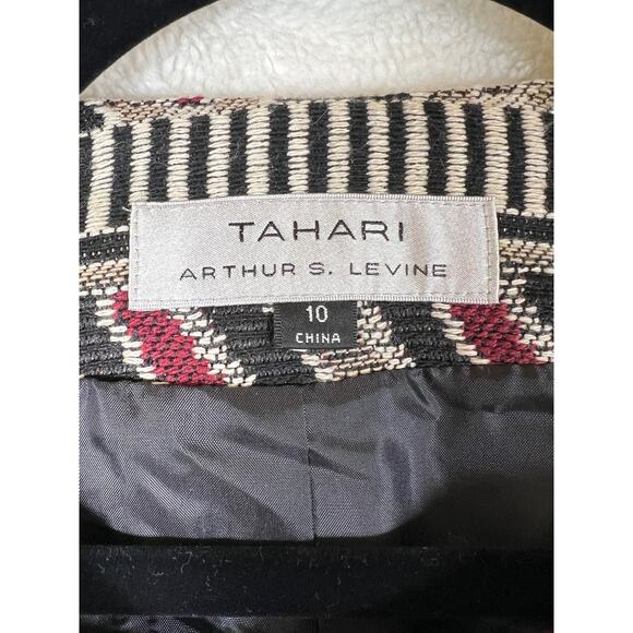 Tahari ASL Geometric Tribal Printed Black Red Tan Open Blazer Jacket Womens 10 - Picture 10 of 16